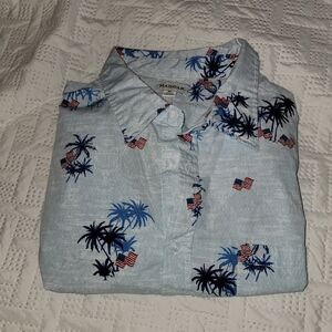 Haggar Mens Shirt American Flag Tropical Palm Trees Rockabilly 3X 4th of July